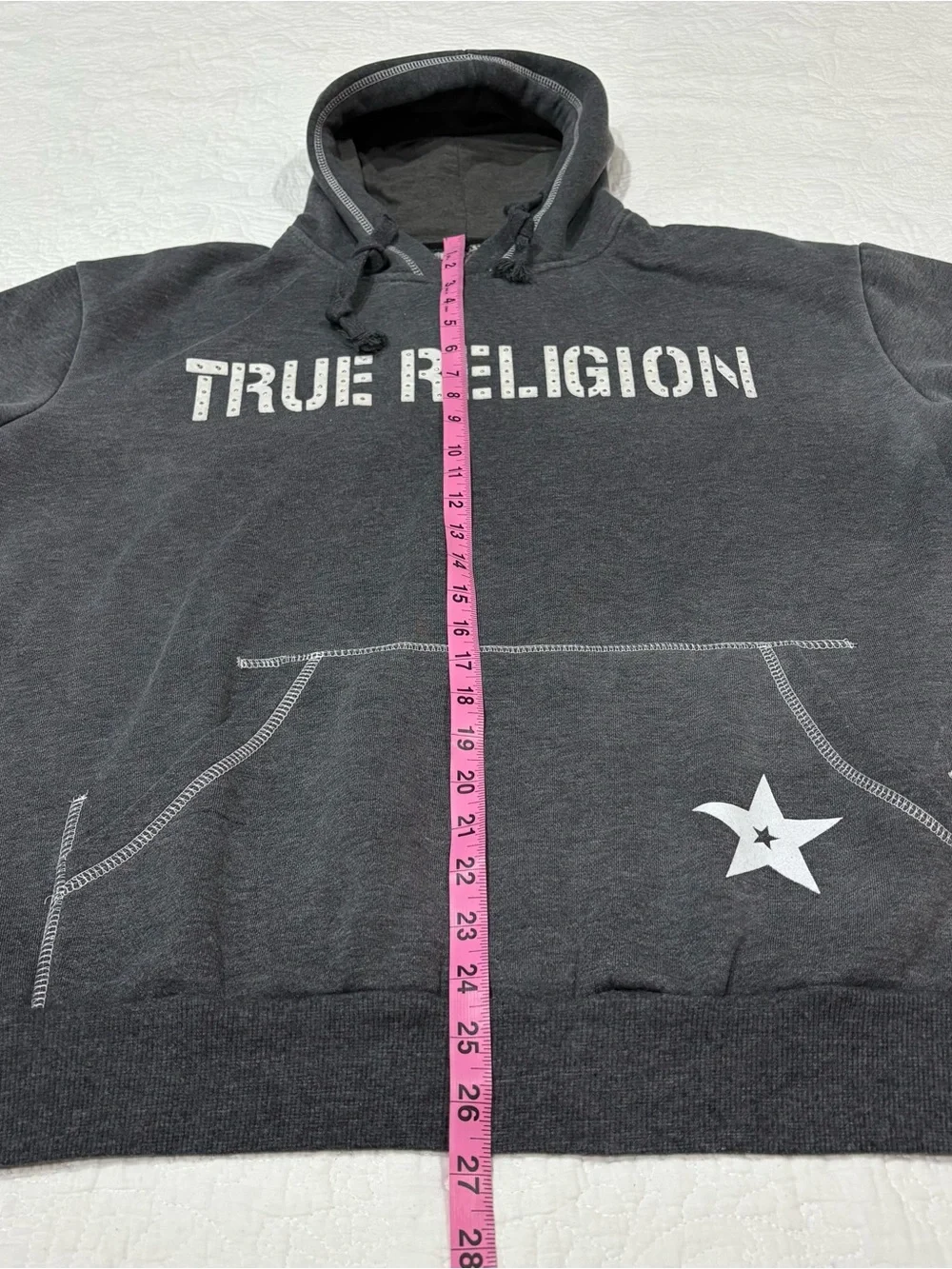 Vintage True Religion Big Logo Men’s Hoodie Zip Up Size XL Gray Stars Authentic